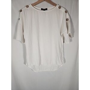 Ellen Tracy Linen Scoop Neck Flutter Sleeve‎ Buttons Lagenlook BohemianWomens XS